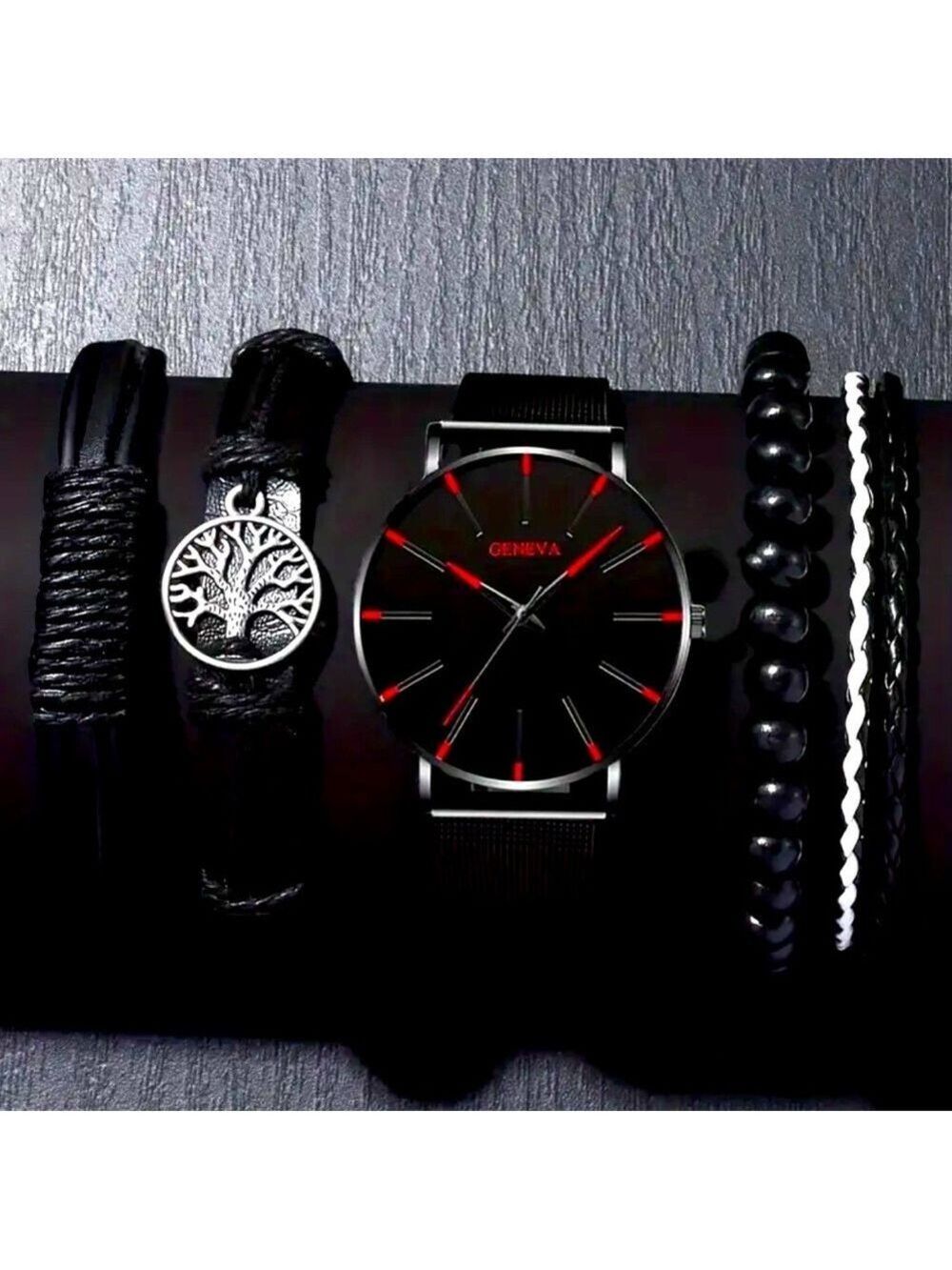 Geneva Men’s Stainless Classic Tree Of Life Watch Set+ Matching Bracelets Set
